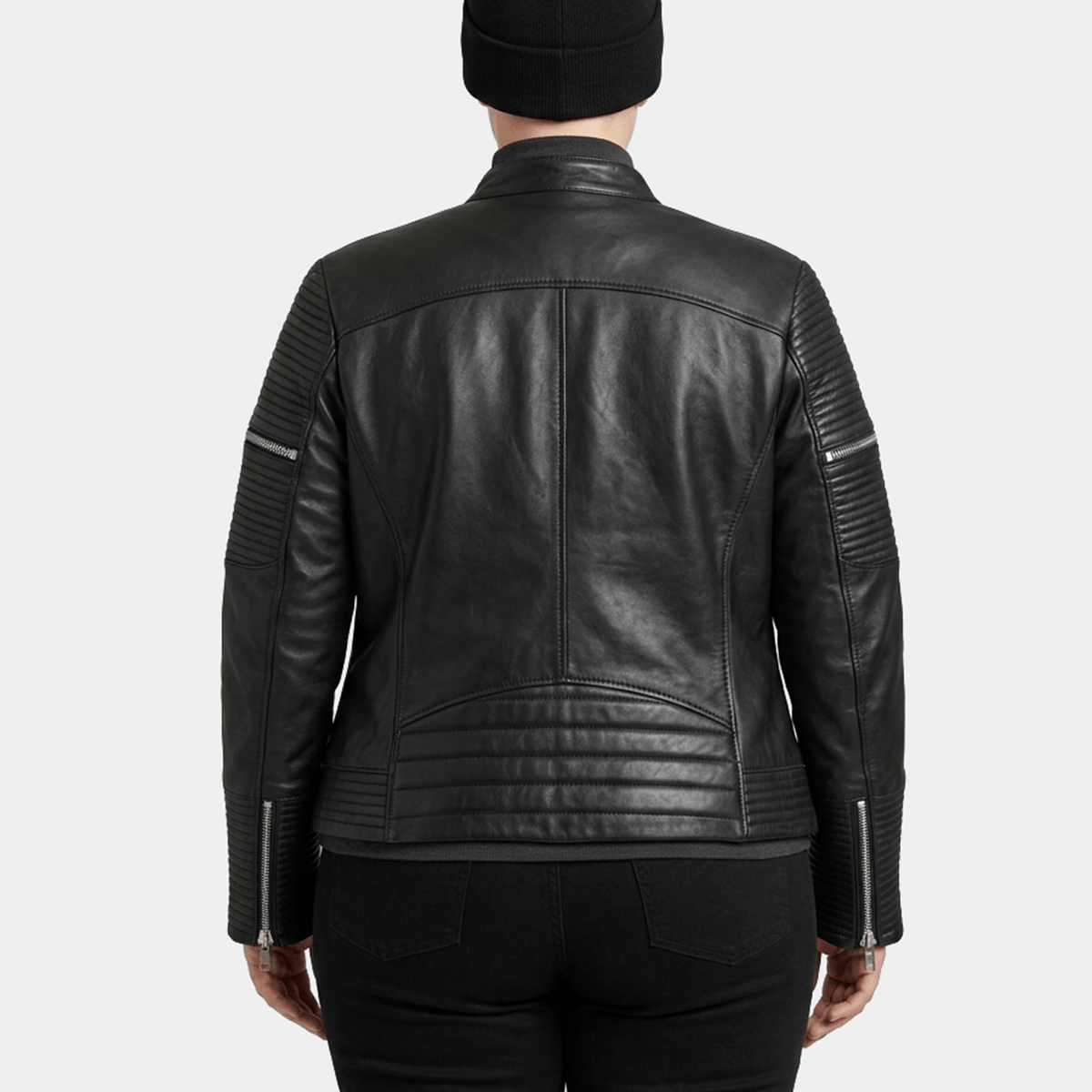 Valdis Plus Size Women's Black Leather Double Buckle Moto Jacket