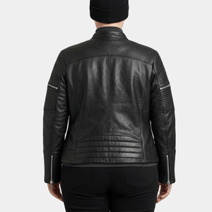 Valdis Plus Size Women's Black Leather Double Buckle Moto Jacket