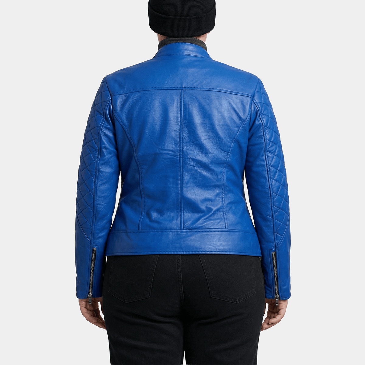 Vivienne Plus Size Women's Blue Quilted Leather Moto Jacket