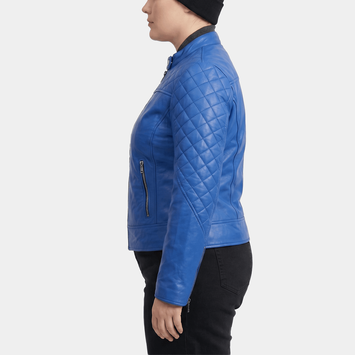 Vivienne Plus Size Women's Blue Quilted Leather Moto Jacket