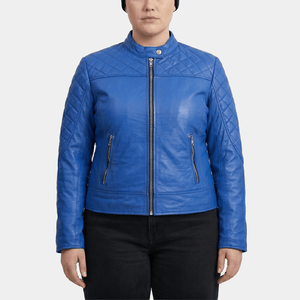 Vivienne Plus Size Women's Blue Quilted Leather Moto Jacket