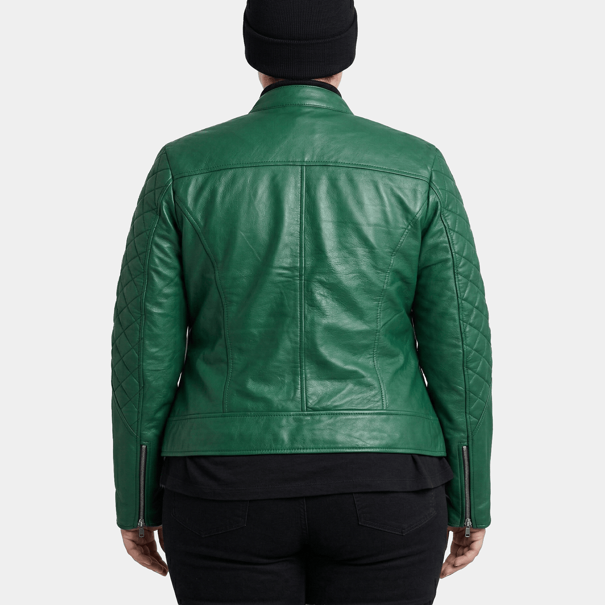 Vivienne Plus Size Women's Green Quilted Leather Moto Jacket