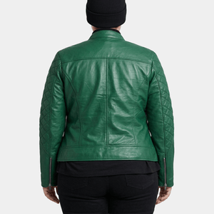 Vivienne Plus Size Women's Green Quilted Leather Moto Jacket