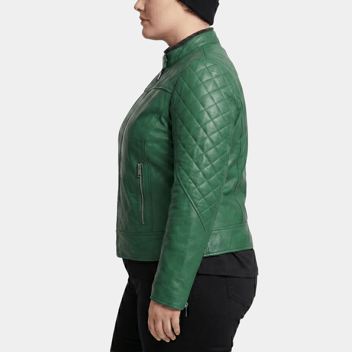 Vivienne Plus Size Women's Green Quilted Leather Moto Jacket