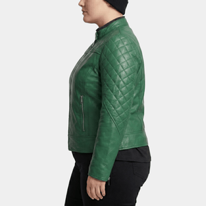Vivienne Plus Size Women's Green Quilted Leather Moto Jacket