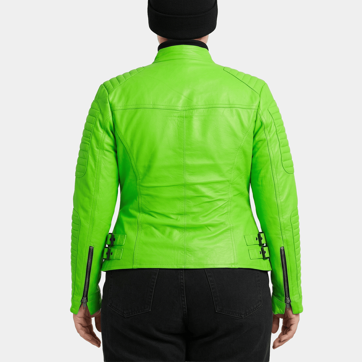 Zelda Plus Size Women's Green Leather Asymmetric Biker Jacket