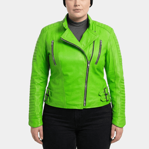 Zelda Plus Size Women's Green Leather Asymmetric Biker Jacket