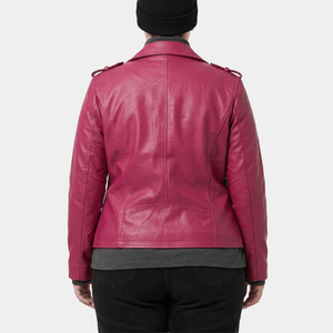 Zorah Plus Size Women's Hot Pink Leather Belted Biker Jacket