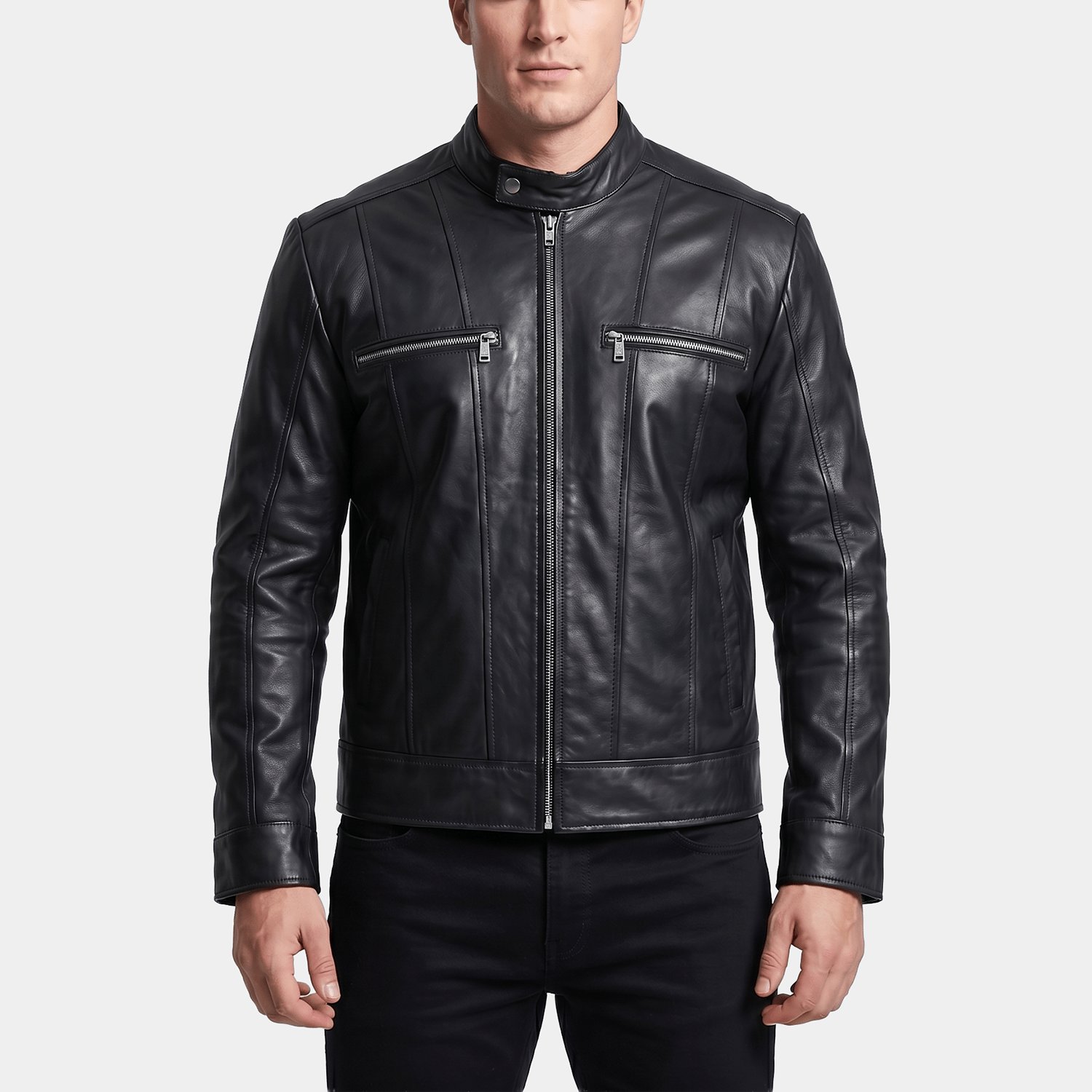 Axel Big & Tall Men's Black Leather Café Racer Jacket