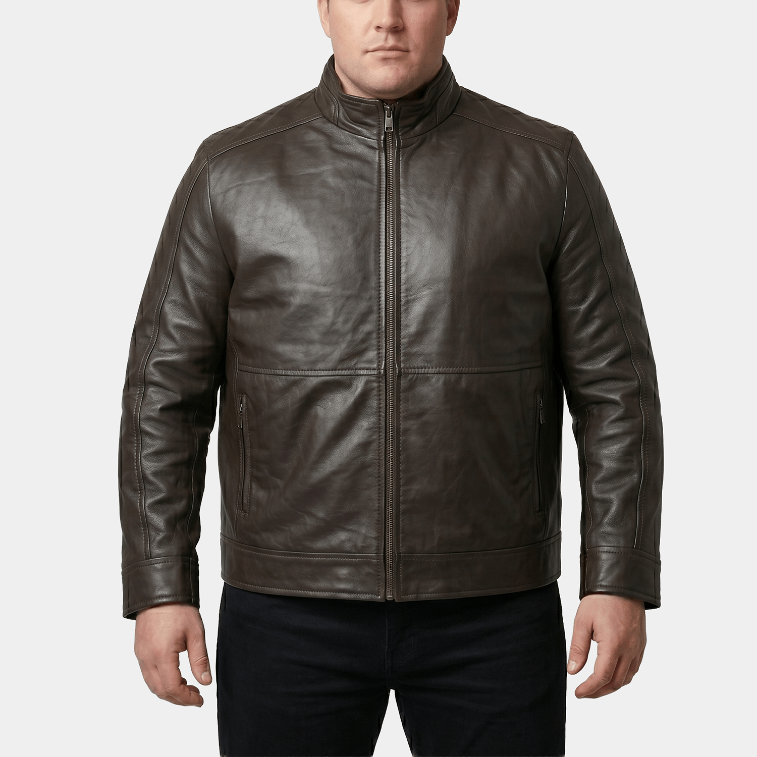 Cole Big & Tall Men's Dark Brown Leather Café Racer Jacket