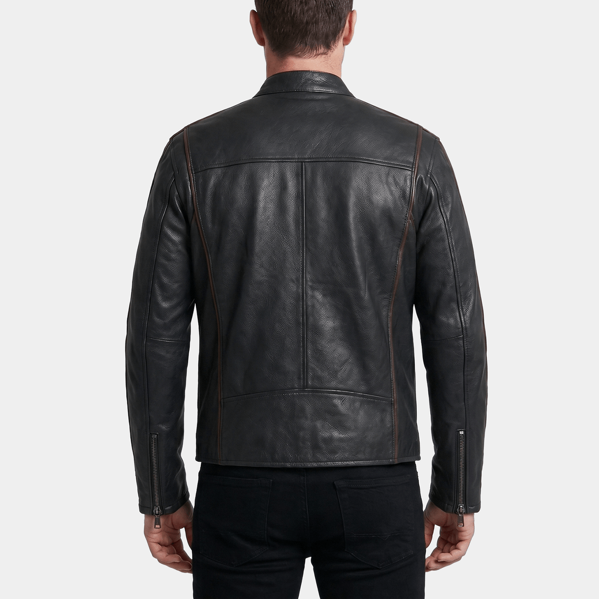 Dante Big & Tall Men's Black Leather Racer Jacket with Burgundy Trim