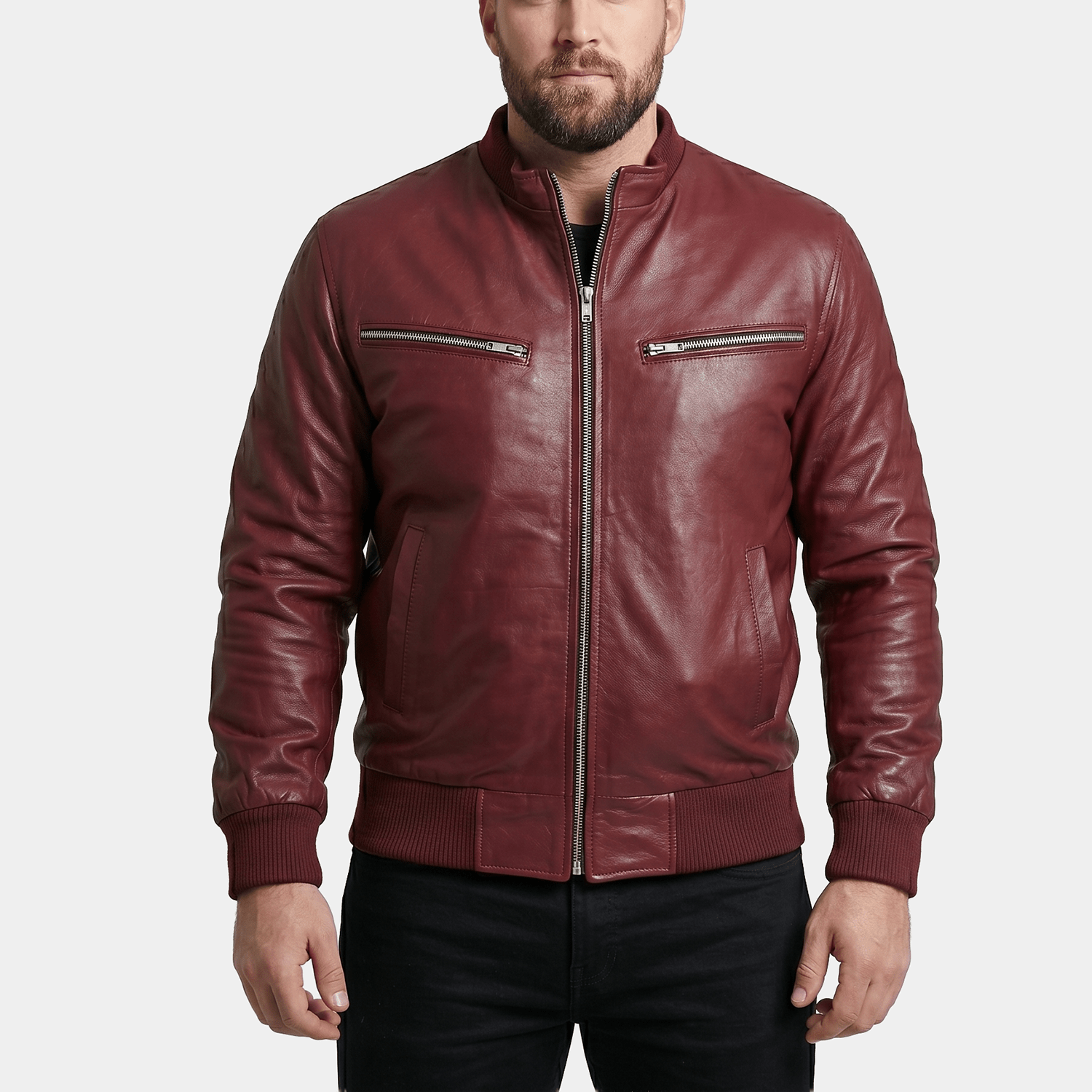 Hudson Big & Tall Men’s Burgundy Leather Bomber Jacket