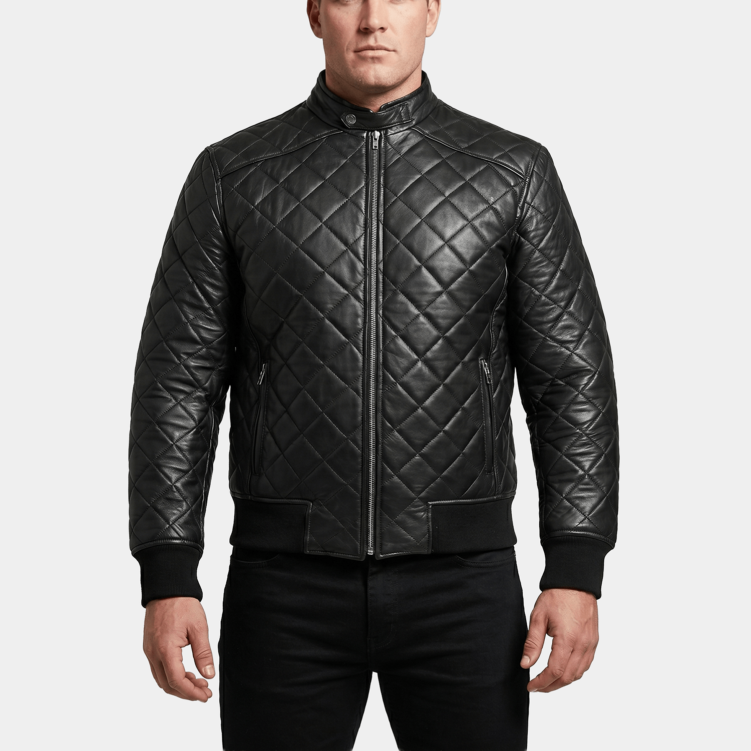 King Big & Tall Men's Black Quilted Leather Bomber Jacket
