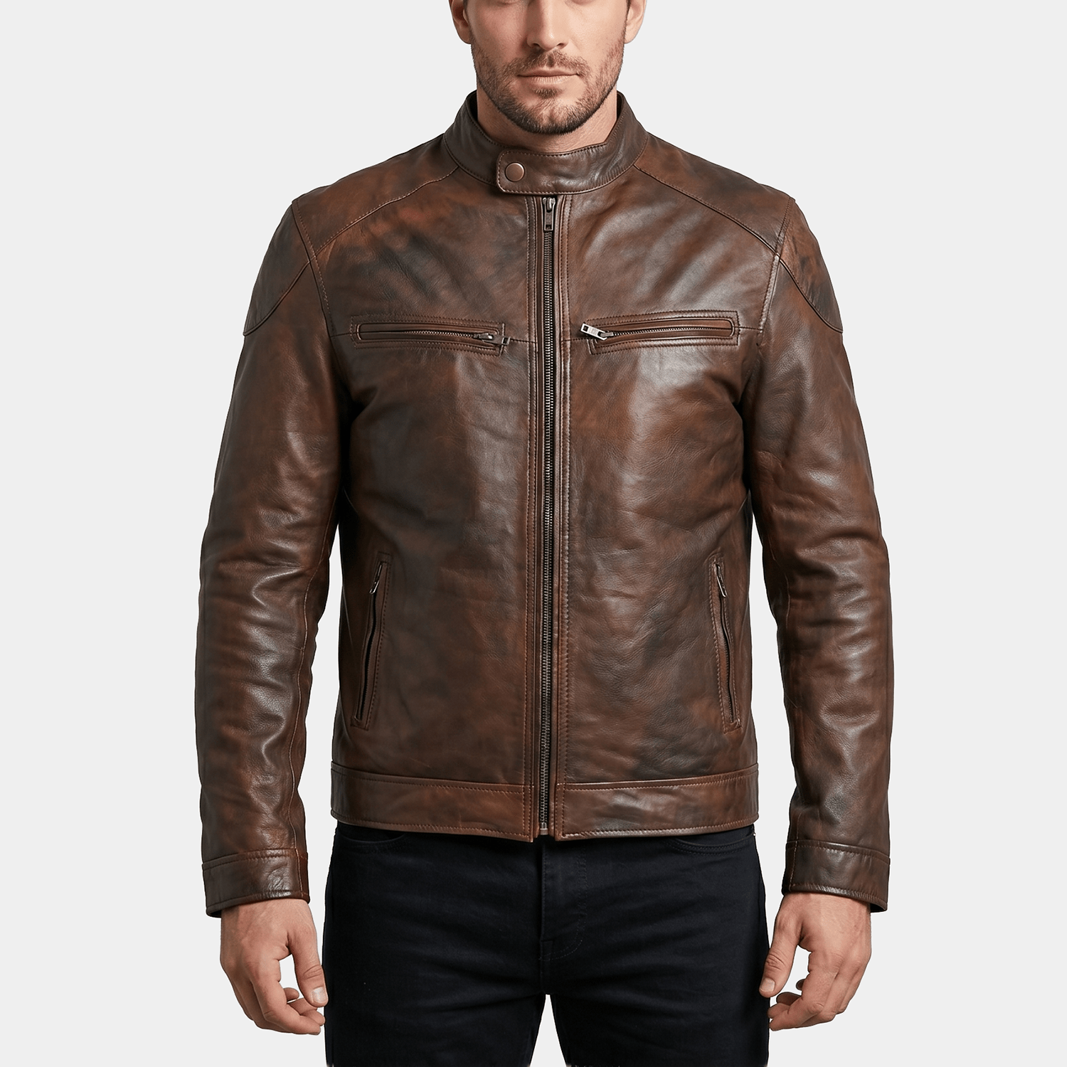 Maverick Big & Tall Men's Distressed Brown Leather Jacket