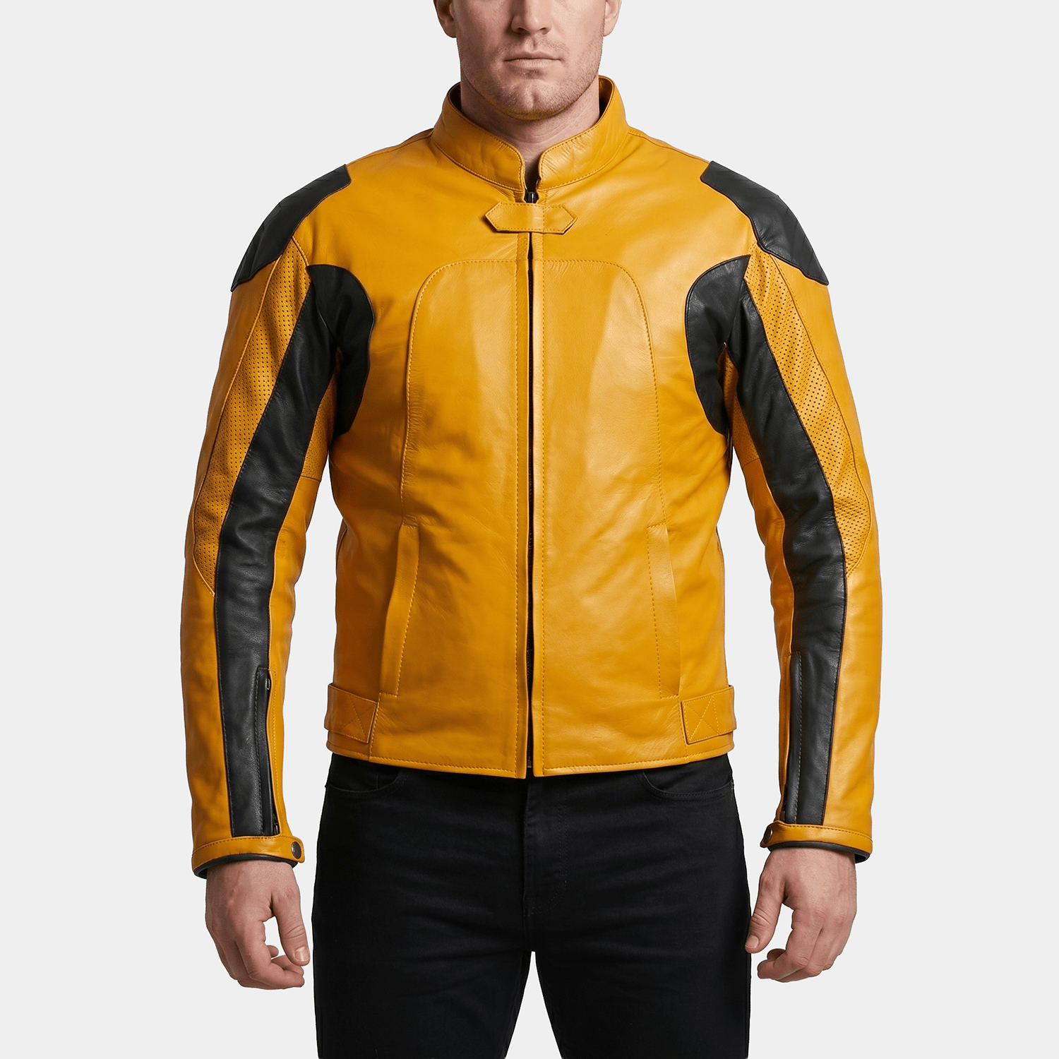 Max Big & Tall Men's Yellow Leather Motorcycle Jacket