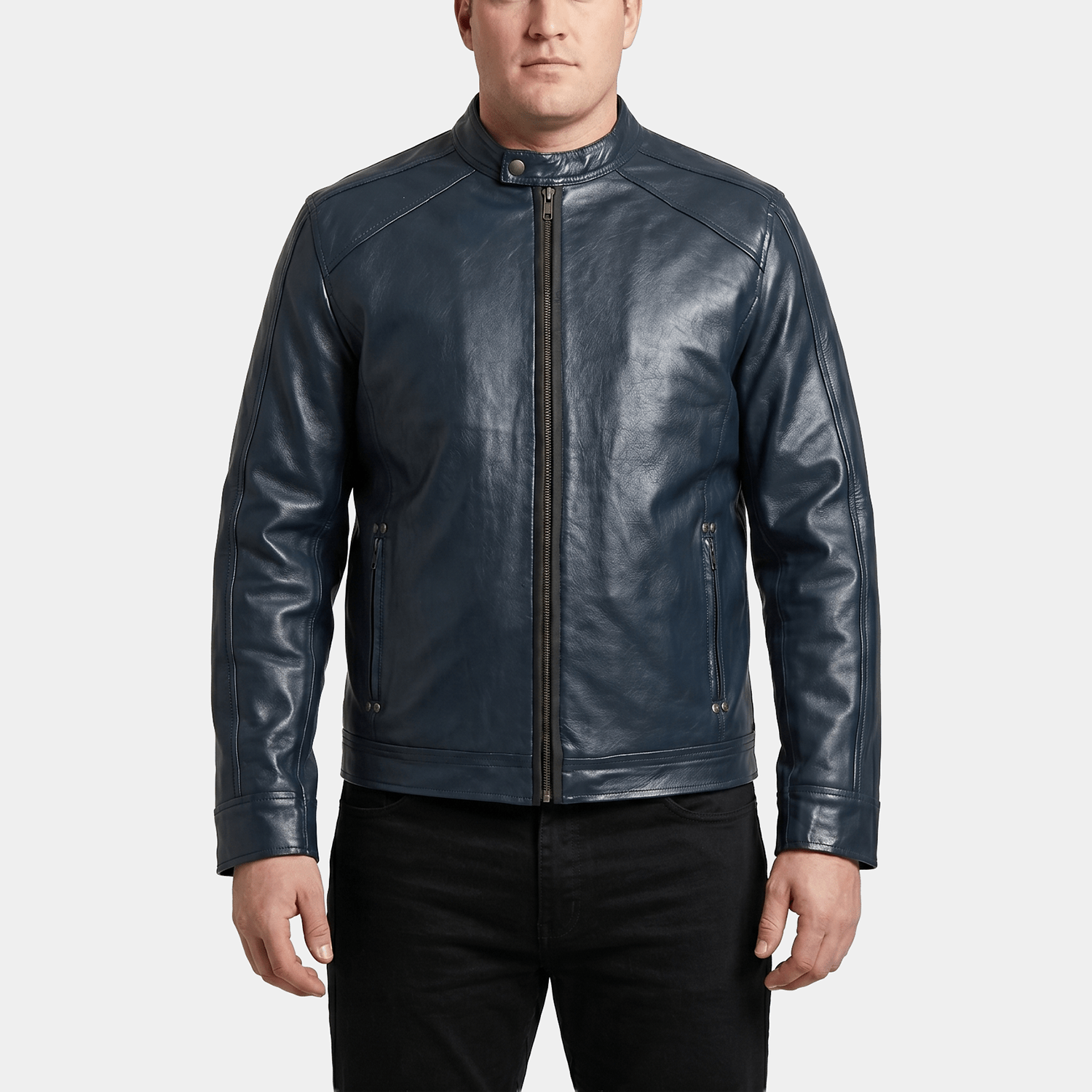 Nolan Big & Tall Men's Navy Blue Leather Biker Jacket