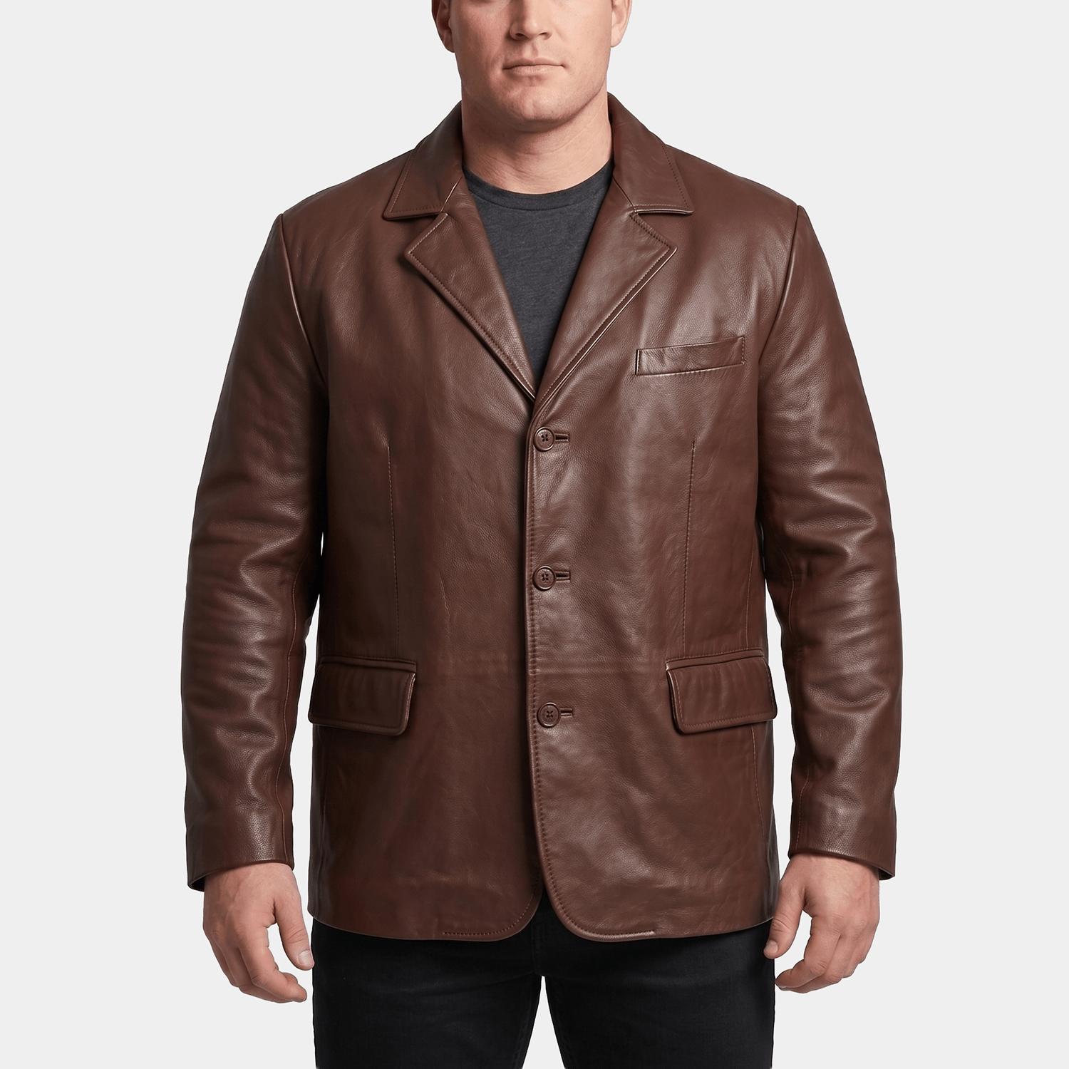 Preston Big & Tall Men's Brown Leather Blazer