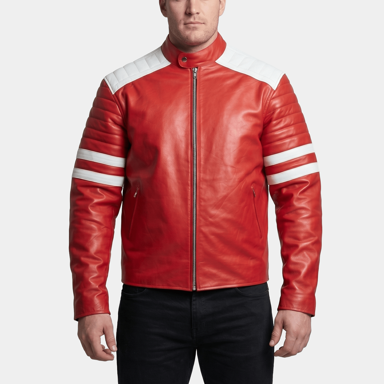 Ryder Big & Tall Men's Red White Leather Motorcycle Jacket
