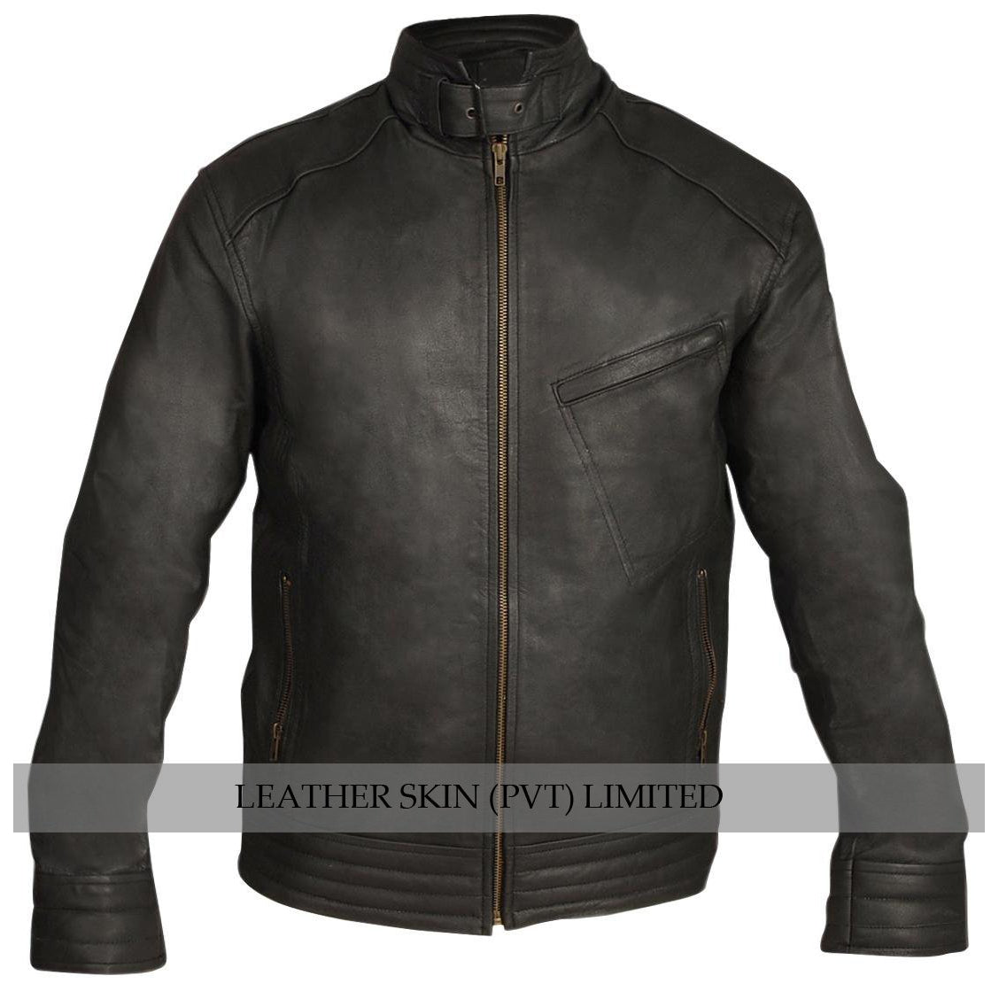 Leather Skin Black Motorcycle Biker w/ tilted chest pocket Motorcycle Biker Genuine Leather Jacket