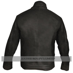 Leather Skin Black Motorcycle Biker w/ tilted chest pocket Motorcycle Biker Genuine Leather Jacket