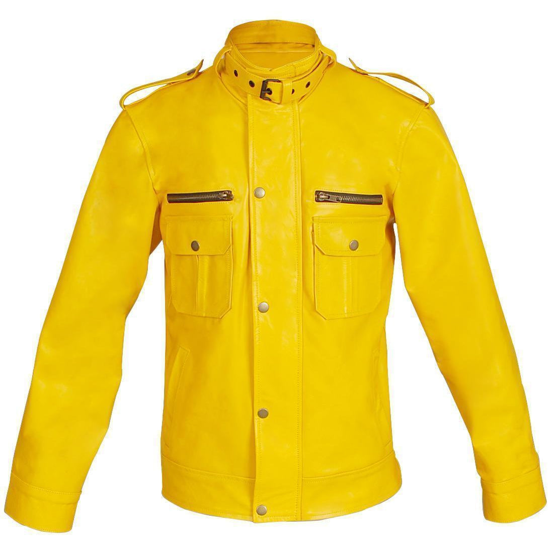 NWT Bright Yellow Unisex Fashion Stylish Sexy Premium Genuine Leather Jacket