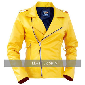 Leather Skin Women Ladies Bright Yellow Brando Genuine Leather Jacket