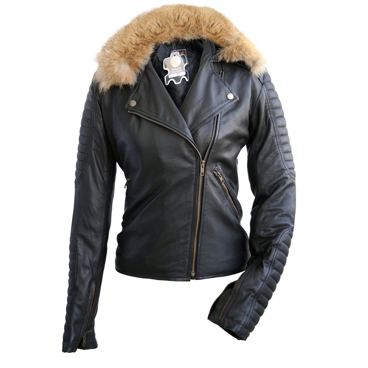 Leather Skin Brando Women Black Leather Jacket with Detachable Original ...