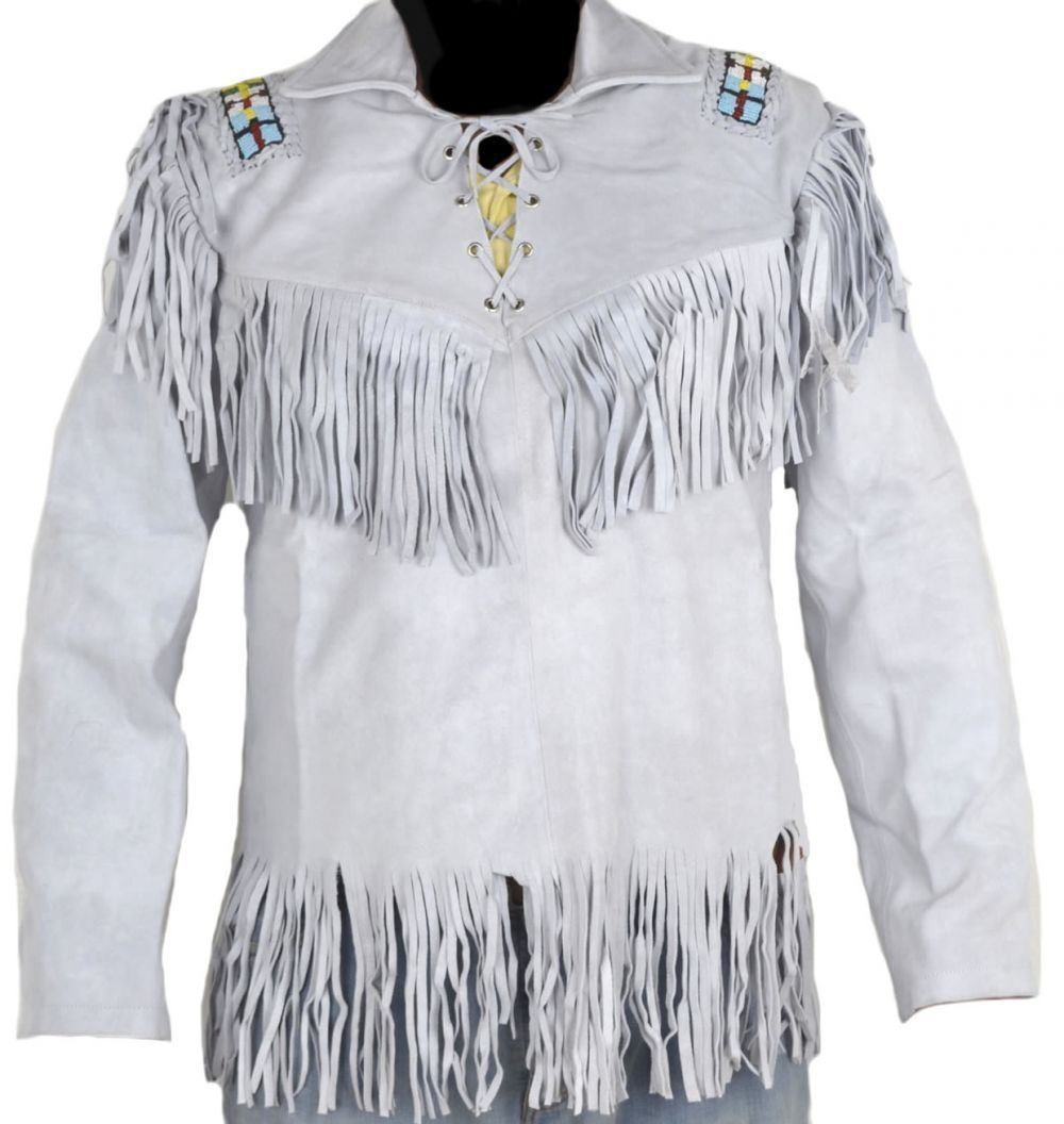 Women's White Lambskin Leather Western Style Fringe Jacket