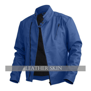 NWT Stylish Blue Men Synthentic  Leather Jacket