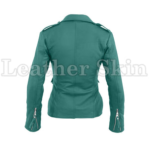 Leather Skin Women Sea Green Brando Synthetic Leather Jacket
