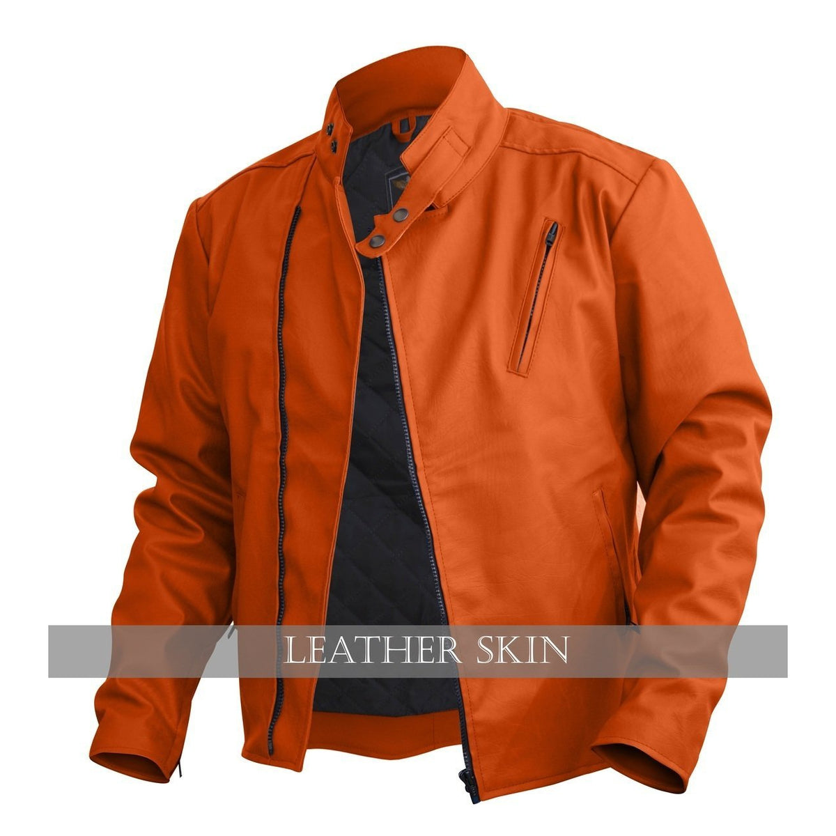 Orange colour leather jacket best sale