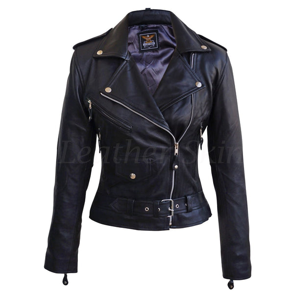 Home / Products / Leather Skin Women Black Brando Genuine Leather Jacket