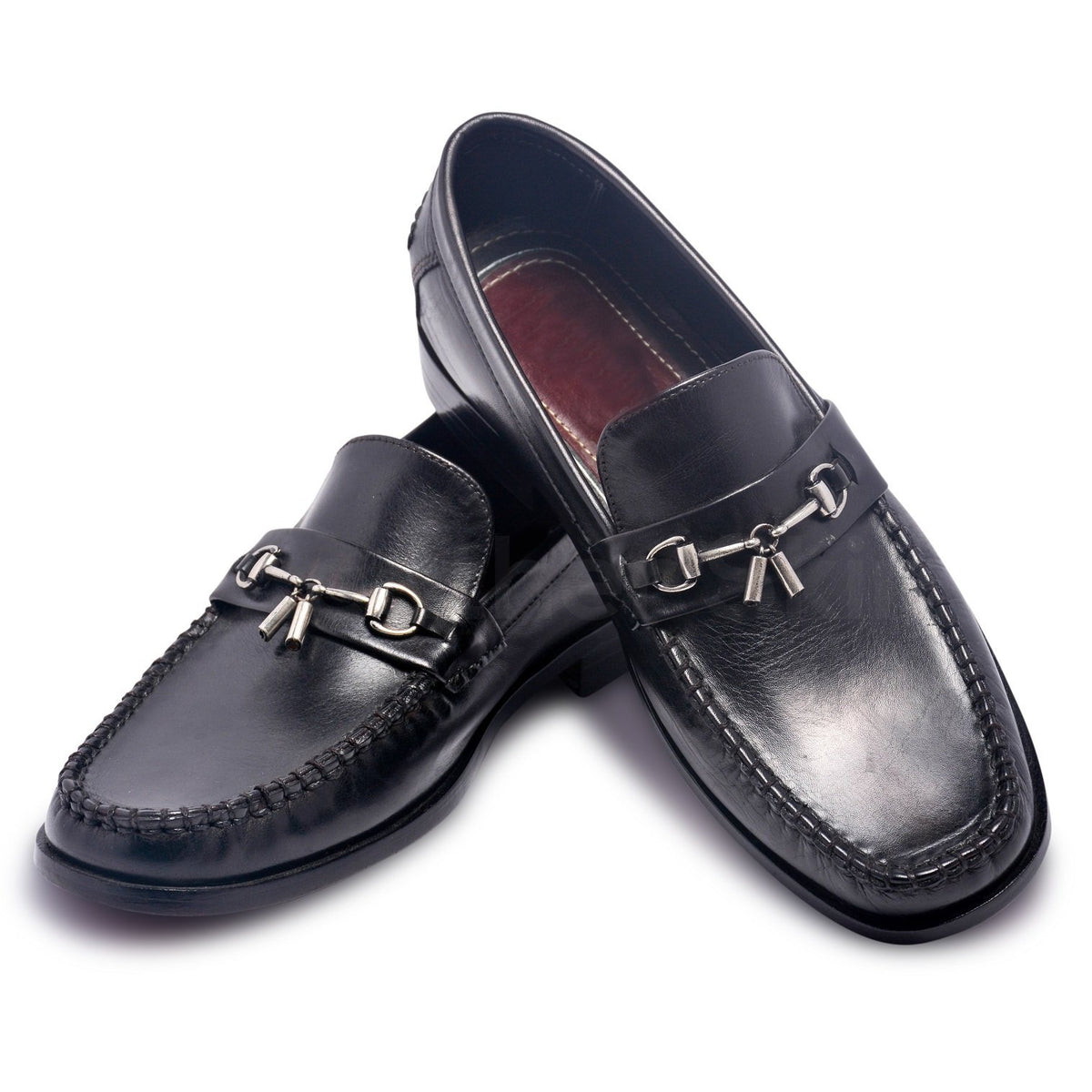 Mens Black Bit Loafers Shoes with Gold Metal Decoration - Leather Skin Shop
