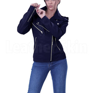 NWT Black Brando Women Ladies Trendy Premium Genuine Pure Real Leather Jacket