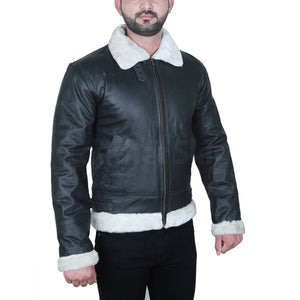 Black Fur Leather Jacket for Men