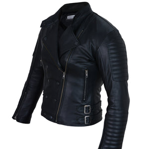Ava Black Double Breasted Leather Jacket