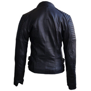 Leather Skin Women Black Brando Shoulder Sleeve Padded Genuine Leather Jacket