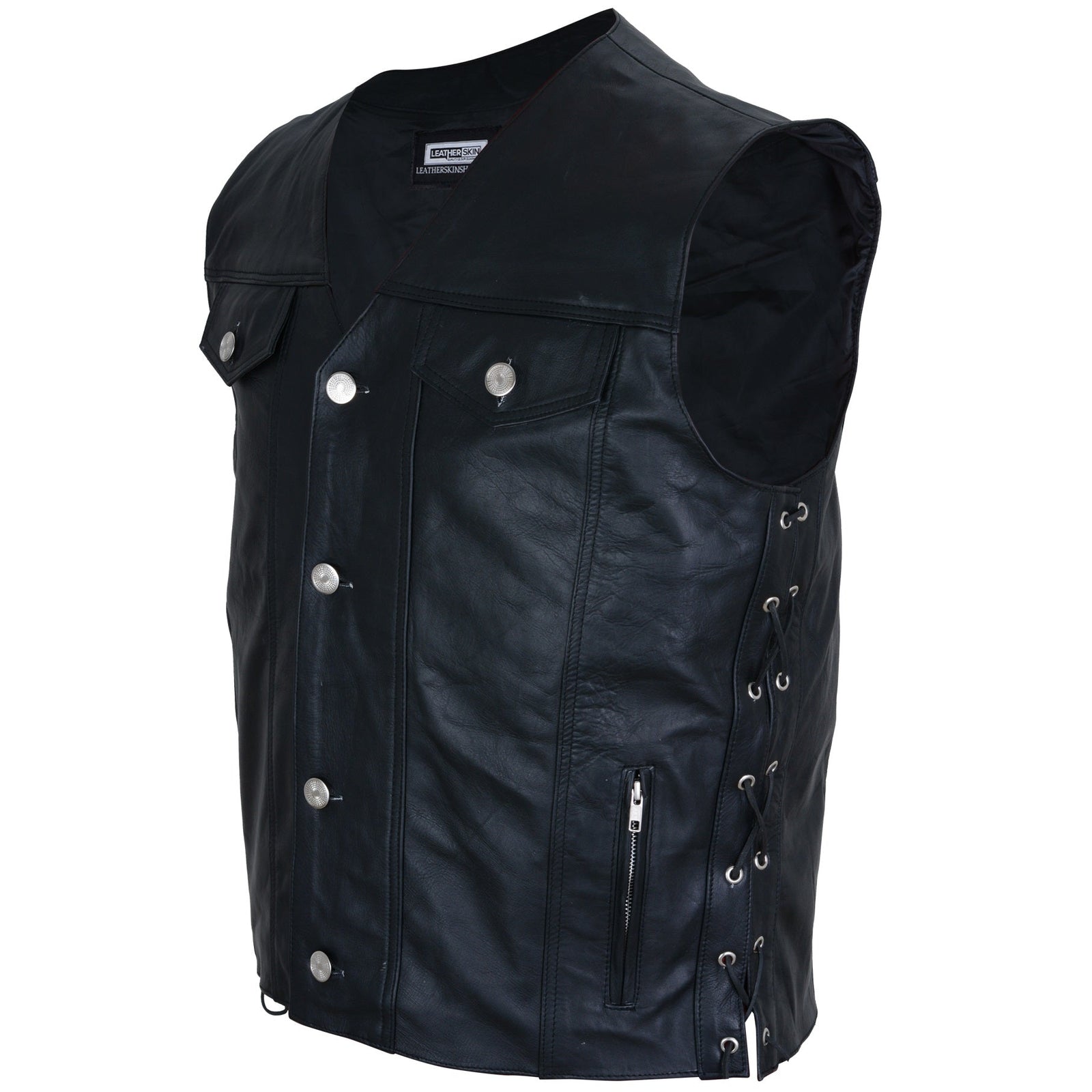 Black Leather Vest for Men - Motorcycle Genuine Leather Biker Vest Mens