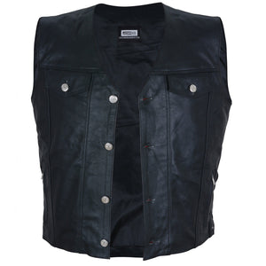 Black Leather Vest for Men - Motorcycle Genuine Leather Biker Vest Mens