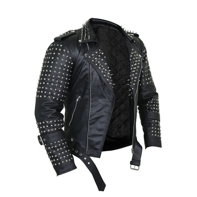 Home / Products / Black Punk Leather Jacket with Spikes Decor