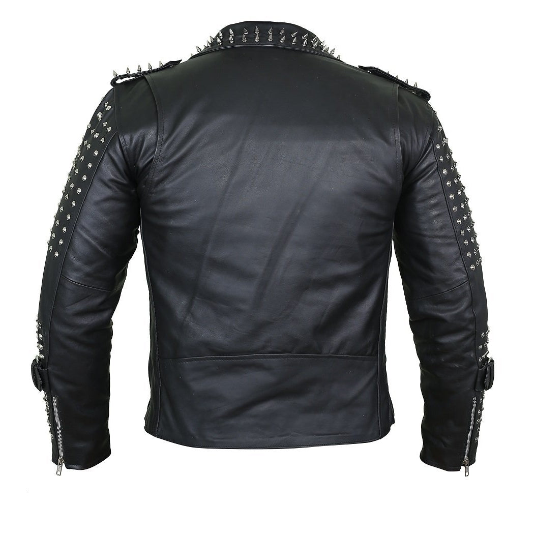 Leather Jacket with Spikes Decor - Leather Skin Shop