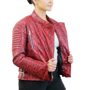 Bold Red Snake Pattern Faux Leather Jacket