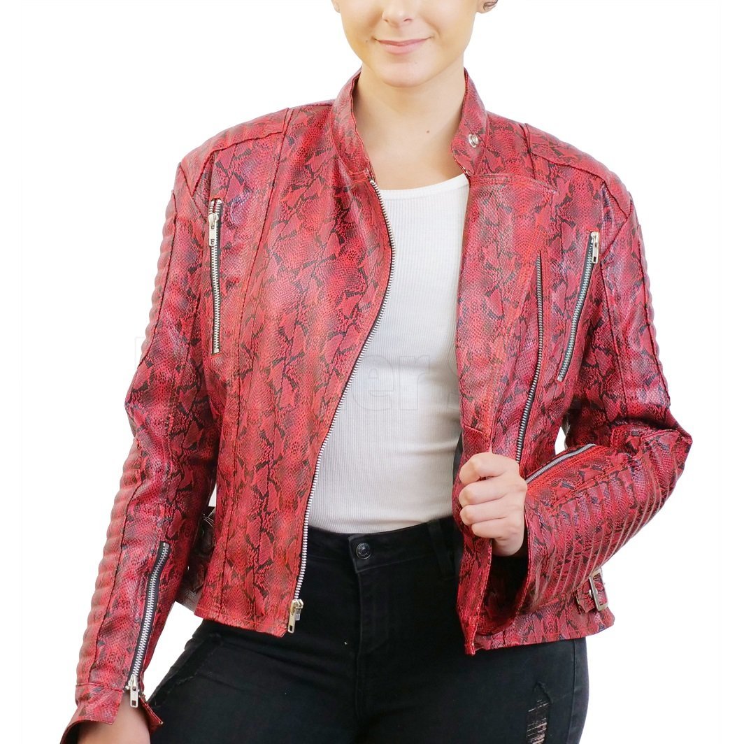 Inwoman Fall Faux Leather Snake Print Jacket Fall Outfit For Women