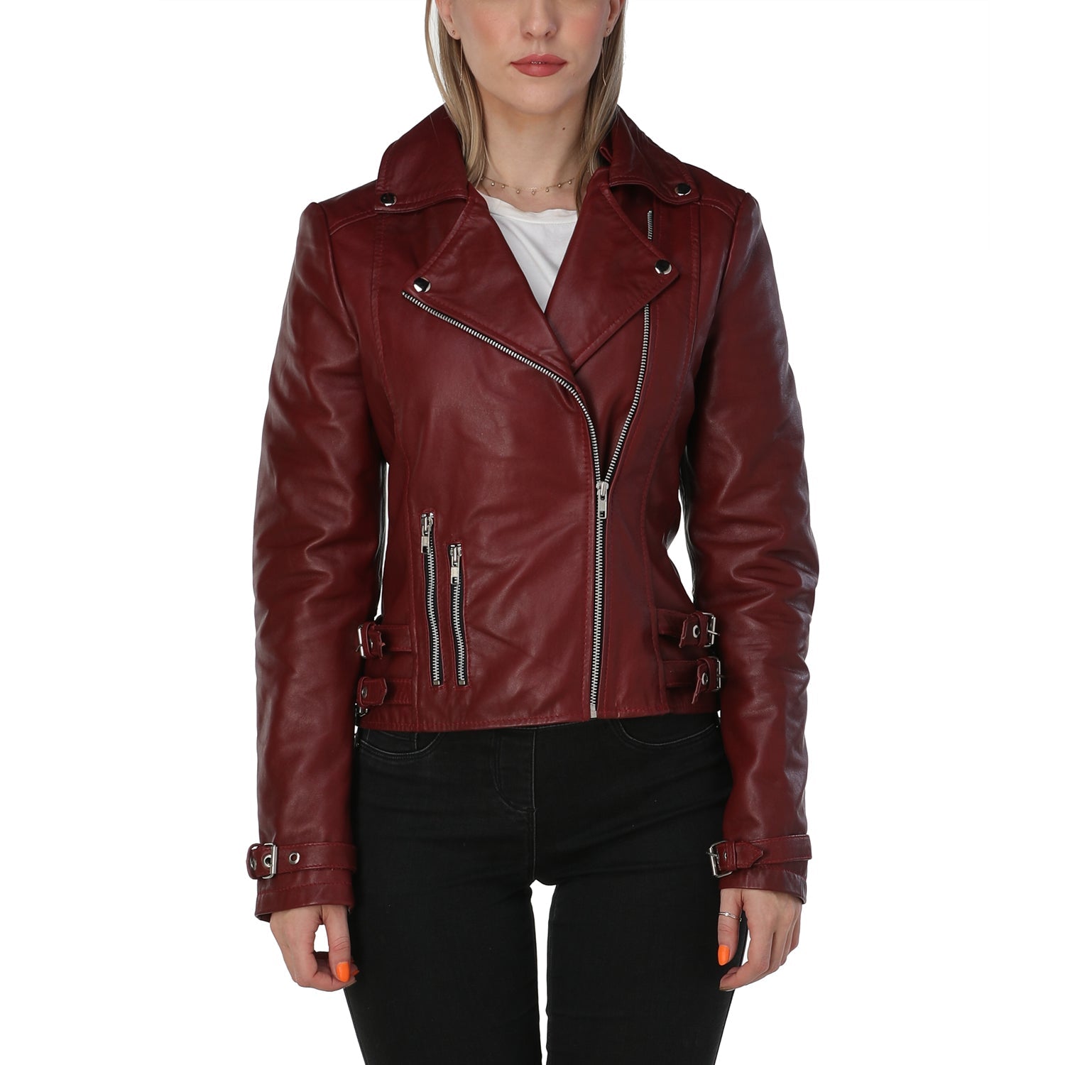 Buy Womens Red Motorcycle Leather Jacket-real Handmade Leather