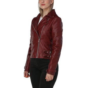 Burgundy Leather Jacket Womens Side