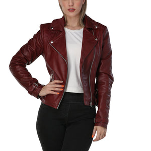 Burgundy Leather Jacket Womens Front Open