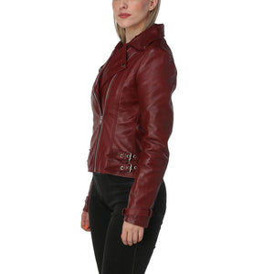 Burgundy Leather Jacket Womens Side Pose