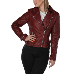 Burgundy Leather Jacket Womens Front Style