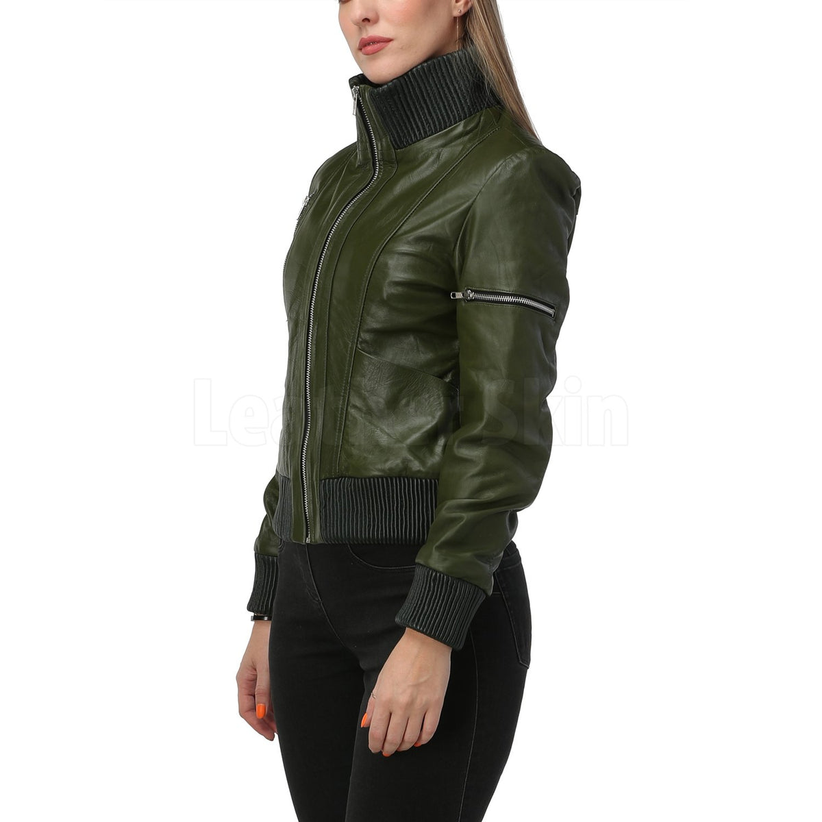 Olive green shop biker jacket womens