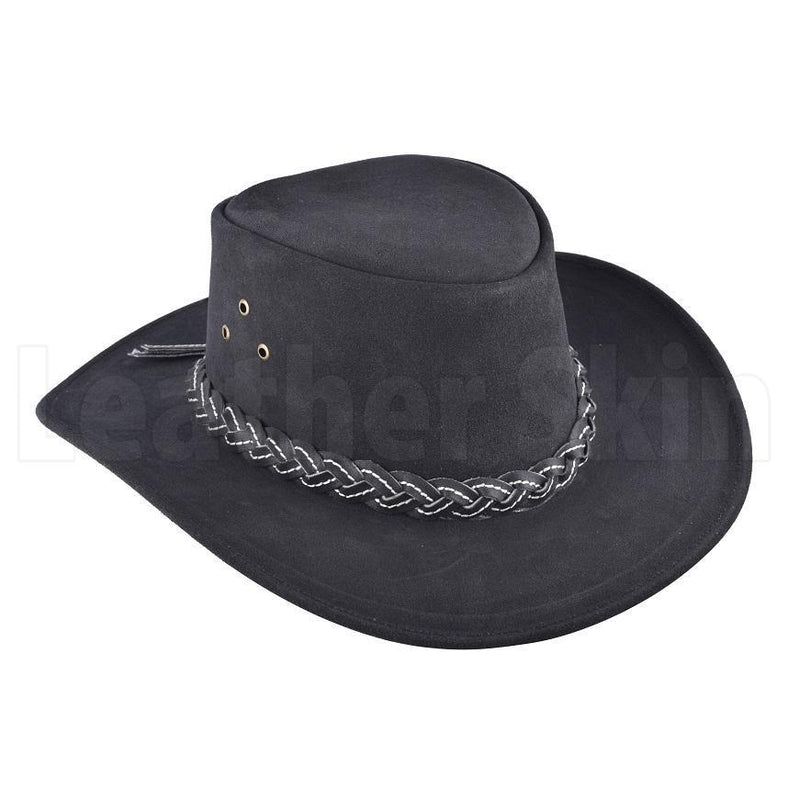 Classic Midnight Leather Braided Cowboy Hat